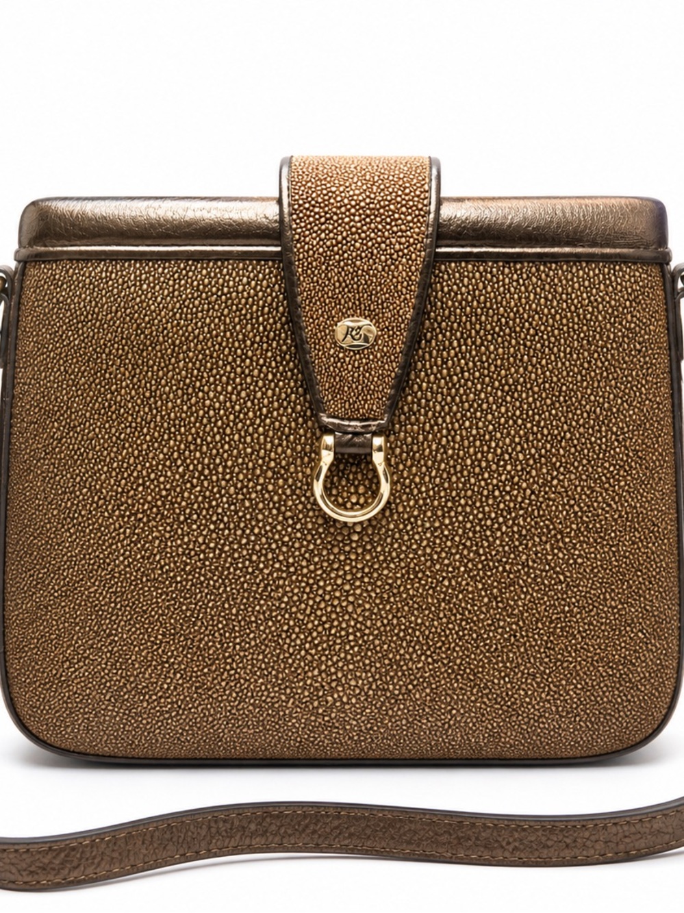 Genuine Stingray Leather Crossbody Bag Made in Italy Exotic Luxury Gold Brown